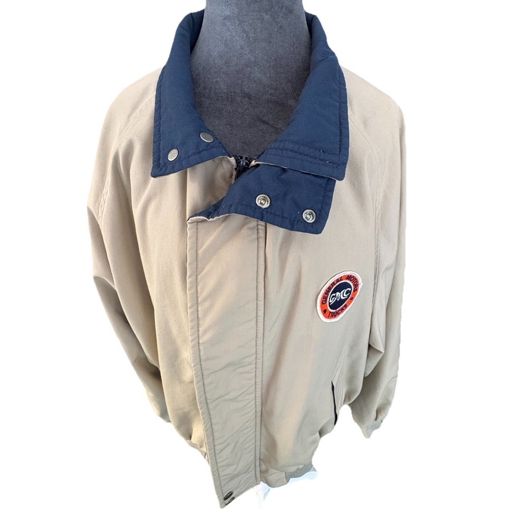 Vtg‎ 90s GMC Trucks Swingster Bomber Jacket XL Made in USA Tan Workwear Navy